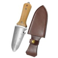 Minamino 12,7 cm Feste Klinge Mehrzweck-Hori Hori Gartenmesser mit Lederscheide und Schleifstein für bequemere Holzhandhabung