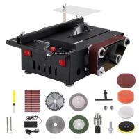 Mini Tischkreissäge mit integriertem Bandschleifer, 300W Multifunktionale Tragbare Präzisions DIY Miniatur Tischkreissäge für Holzhandwerk und DIY-Projekte