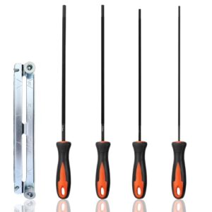 Mumjooyi Feilenset 4 Stück für Kettensägen, Rundfeile 3,2mm, 4.0mm, 4.8mm und 5.5mm, Griff und Aktenhalter