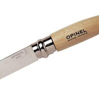 Opinel-Messer, Größe 8, mittelspitz, rostfrei, hochwertiges Werkzeug für Gartenarbeit, Holzgriff, Sandvik-Stahl, Sicherheitsring Virobloc-System