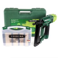 Druckluftnagler, PREBENA 2XR-J50, im Transportkoffer mit J-BOX und Stauchkopfnägeln/Brads, Grün