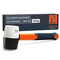 Presch Gummihammer Schwarz/Weiß 450g - Hartgummihammer mit Fiberglasstiel für Indoor und Outdoor-Arbeiten, langlebiger Schonhammer