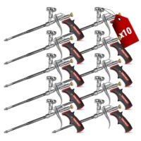 Metall-Schaumpistole mit Düsenverlängerung für präzise Dosierung und gleichmäßige Verteilung von 1-Komponenten-Schaum, inkl. zwei Verlängerungsschläuchen und Feindosierspritzen