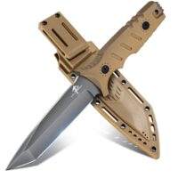 Purple Dragon Outdoor-Messer, Survival-Messer mit Kydex-Scheide, Jagdmesser mit fest stehender Klinge aus D2-Stahl, Full-Tang-Bushcraft-Messer mit G10-Griff für Camping und als Geschenk für Männer, Khaki