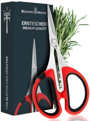 Schwertkrone Premium Ernteschere Trimmschere, ideal für Kräuter, Bonsais und Pflanzenpflege, rostfreier Stahl, kleine Bonsai Schere, 11cm Grow Schere