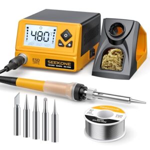 Professionelle Lötkolben-Station mit Einstellbarkeit von 200℃-480℃ und LCD-Anzeige für präzise Temperatursteuerung. Digitale Lötstation mit 5 Lötspitzen, °C/°F Umrechnung und Standby-Funktion