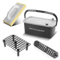 Professionelles 4-teiliges Fliesenwaschset mit 12 Liter Eimer und ergonomischem Griff für eine sichere Handhabung bei der Reinigung von Fliesen.