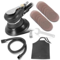 STAHLWERK Druckluft Exzenterschleifer DES-125 ST mit 14er Set Gitternetz-Klett-Schleifscheiben P60-P320 - Druckluftschleifer mit 125 mm Schleifteller | Poliermaschine mit Absaugsystem und Staubsack