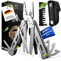 TREKLINE Premium Multitool Werkzeug mit 28 Funktionen in rostfreiem Edelstahl, perfektes Camping-Zubehör und Taschenmesser für Outdoor-Aktivitäten