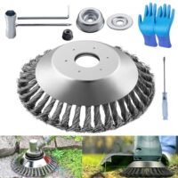 Unkrautbürste für Rasentrimmer 8 Zoll, Profi Unkrautbürste mit 25,4mm Bohrung, Wildkrautbürste für Motorsense, Drahtbürste für Freischneider inkl. Installationszubehör