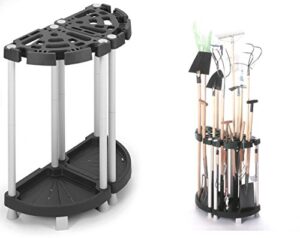 Variabler Gerätehalter aus robustem Kunststoff für Gartenarbeiten, Teilbar als Eck- oder Wandlösung, ideal für Besen, Rechen und andere Werkzeuge.