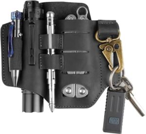 VIPERADE PJ16 Leder EDC Taschenhalter mit Schlüsselbund Gürtelschlaufe und Stifthalter für Taschenlampe Werkzeuge Outdoor Camping - Schwarz