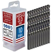 HSS-G Spiralbohrer 10 Stück Ø 3,0 mm, Präzisionsbohrer für Metallbearbeitung mit hoher Leistung und langlebiger Selbstzentrierung