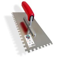 WerKFIT Profi Zahnkelle aus Edelstahl 8 mm, Glättekelle gezahnt Rostfrei, Zahnspachtel mit Softgriff, Traufel, Hergestellt in Österreich