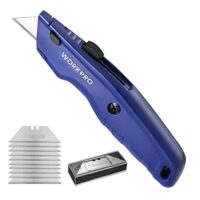 WORKPRO Teppichmesser, Einziehbarer Universalmesser aus Vollmetall mit Schnellwechselklinge und 10 zusätzlichen Klingen, Blau