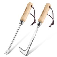 Unkrautstecher mit Holzgriff für Gartenarbeit, Werkzeugset zum Entfernen von Moos und Unkraut, scharfe Klingen für ergonomische Handhabung