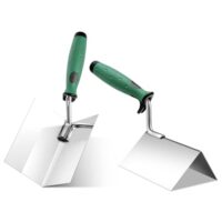 Eckenkelle Rostfreie 80 x 60 mm, Eckenkelle für Gipsarbeiten, Teiligeckenkelle, Außeneckenkelle, Stuckateur und Eckenspachtel mit Softgriff