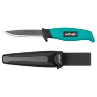 Wolfcraft Outdoormesser mit gezahnter Klinge und Köcher - Messer für Hobby, Handwerk und Camping aus rostfreiem Stahl
