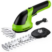 WORKPRO Gartenschere Akku 7,2V Grün, Handliche Grasschere Mit 2 Messern, 2.000mAh Akku Und Typ C Kabel, Elektrische Strauchschere, 2 in 1 Heckenschere, Schnittbreite 10cm, Schnittlänge 15cm