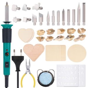 Brandmalerei Lötkolben Set von YIHUA, Brennkolben für Holz mit Temperatur Einstellung und 25 Pyrografie-Tipps sowie 10 Brandmalholzstücken.