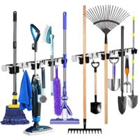 YOCOLE 2 Stück Besenhalterung Wand, Gerätehalter Edelstahl Besen Mop Halter, Besenstielhalter Gartengerätehalter Wand Selbstklebend 8 Halter und 6 Haken für Schrank Balkon Badezimmer