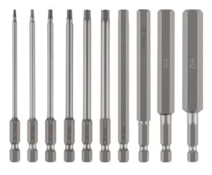 Komplettes Schraubendreher-Bit-Set mit 10 verschiedenen Größen von Schraubendreher-Bits, S2-Stahl gefertigt und wärmebehandelt auf HRC58-60°, magnetischer Kopf und hohe Präzision