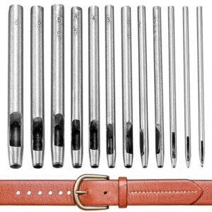 12-teiliges Stanzwerkzeug Set, Locheisen Set, Lochstanzer, Edelstahl Runde Hohl Locheisen Satz für Leder Uhrenarmband, Stoff Kleidung Leinwand Gürtel Locher Werkzeug (Silber, 0,5-6mm)