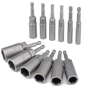 12 Stück Steckschlüssel Langnuss Set, 6-19mm Steckschlüsselsatz für akkuschrauber, 1/4" Sechskant Stecknuss Set - ideal für Heimwerker und DIY-Projekte