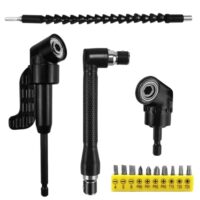 Winkelschrauber Aufsatz Set für Akkuschrauber, 105° Winkelbohraufsatz, flexible Welle Bohrmaschine Bithalter, 1/4-Zoll Sechskantschaft, Winkelgetriebe für Garage oder Bauarbeiter