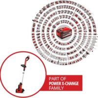 Multifunktionelle Akku-Oberflächenbürste für Haus und Garten, Einhell Power X-Change System, integrierter Gartenschlauchanschluss und ergonomischer Handgriff.