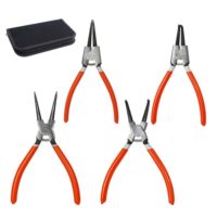 4 Stück Sprengringzangen Set, Sicherungsringzange für Innen- und Außensicherungen, Rutschhemmende Sicherungszange, Set mit Tasche