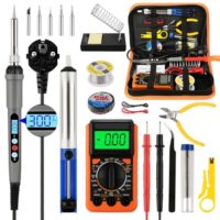 60W Lötkolben Set, digitaler Multimeter, 5 Lötspitzen, Lötzinn und Entlötpumpe für Bastler und Elektrotechniker