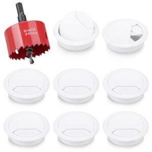Schreibtisch Kabeldurchführung 8 Stück mit Lochsäge 60mm für Tisch Büro Arbeitsplatten Kabeldurchlass Kabelauslassdose Weiß