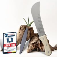 Traditionelle scharfe Machete zum Gartenarbeit, inklusive Schleifstein und Holzgriff