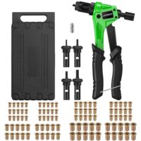 Professionelle Nietmutternzange mit M3, M4, M5 und M6 Dornen sowie 100pcs Nieten und 8-Zoll Mini Nietmutternpistole in einer Werkzeugbox für Handwerker und DIY-Anfänger.
