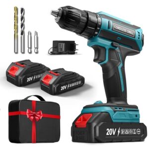 Akkuschrauber mit 2x 2000mAh Akkus, 20V Akku Bohrschrauber Set 42Nm Max, 2-Gang Akku-Bohrmaschine, Kompatibel mit Makita Akku, 25+1 Drehmomentstufen, 10mm Bohrfutter, LED-Licht, für Reparatur und DIY