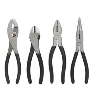 Amazon Basics Zangen-Set, inklusive Seitenschneider, 4 Stück, Schwarz und Silberfarben. Professionelles Werkzeug für Heimwerker und Handwerker mit gefesteten Backen und induktionsgeharteten Schneidkanten.