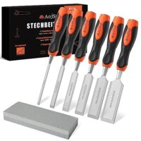 Professionelles Holzmeißel Set mit 6 Stechbeilern und Schleifstein für Holzarbeiten, Schnitzen und Trimmen
