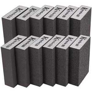Aoyfuwell12 Stück Schleifschwamm, 60/80/100/120/180/220 Körnung, Polieren und Schmirgeln von Metall, Holz, Stahl und Edelstahl