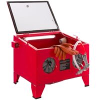 Hochwertige Sandstrahlkabine mit 90 Liter Kapazität, ideal für DIY-Projekte und Aufbereitung von Teilen, universell einsetzbar in Industrie, Kfz-Reparatur und Restauration.