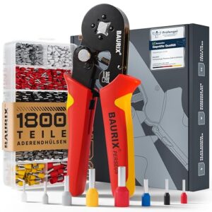 BAURIX Crimpzange Set, 1800 Aderendhülsen, selbsteinstellende Krimpzange für 0,25-10 mm²
