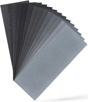 Schleifpapier-Set mit 14 Blättern für verschiedene Anwendungen, Nass- und Trocken für Auto, Metall, Holz, Stein, Lack, Glas Wasser Schmirgelpapier