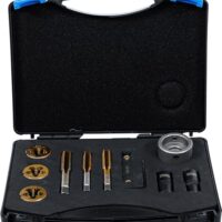 Gewindebohrer und Schneideisen Satz für Radmuttern und Bolzen, 12-teilig, titan-nitritiert, magnetische Schneideisenhalter und Aufnahme-Steckschlüsseile