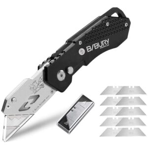 BIBURY Universalmesser, Portabel Teppichmesser mit 10 SK5 Edelstahlklingen und Safety-Lock-Design