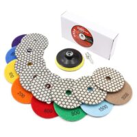 Diamant Polierscheiben Set 8 Stück für Granit Stein Beton Marmor, Trockenpolieren, Diamant-Körnungsstufen #30/50/100/200/400/800/1500/3000, mit M14 Stützteller und Adapter