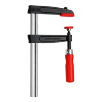 Temperguss-Schraubzwinge mit Spannweite 250 mm und Ausladung 80 mm, stabile Hohlprofilschiene mit Riffelung für sichere Halterung von Schrauben und Muttern