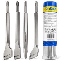 Bohrhammer Meißel-Set SDS-plus, 4-teilig, robust und hitzegehärtet – 1x Flachmeißel, 2x Fliesemeißel, 1x Spitzmeißel für Beton, Mauerwerk, Ziegel und Asphalt
