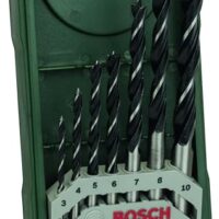 Bosch 7-teiliges Holzspiralbohrer-Set für Weich- und Hartholz, Bohrschrauber und Bohrständer