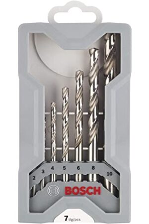 Bosch 7x PRO Metal HSS-G Spiralbohrer-Set, vielseitiges Werkzeug für verschiedene Anwendungen, hochwertige Materialien, lange Lebensdauer, kleinere Bohrungen mit Durchmessern von bis zu 2,0 mm möglich