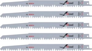 Bosch Säbelsägeblatt S 1531 L, 5 mm Zahnteilung, HCS-Blatt für Brennholz, Grünholz und Weichholz, 240mm Spanradius, S-Schaft, Zubehör für Säbelsägen